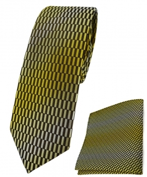 schmale TigerTie Krawatte + Einstecktuch in gelb gold schwarz silber gemustert