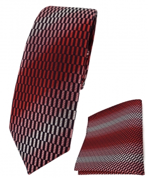 schmale TigerTie Krawatte + Einstecktuch in rot rose schwarz silber gemustert