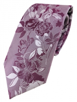 TigerTie Designer Seidenkrawatte in lila violett grau geblümt gemustert