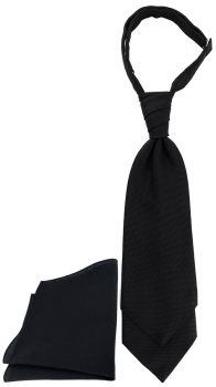 TigerTie Plastron Pique 2tlg Krawatte + Einstecktuch in schwarz uni gemustert