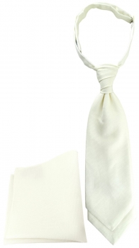TigerTie Plastron Pique 2tlg Krawatte + Einstecktuch in creme uni gemustert