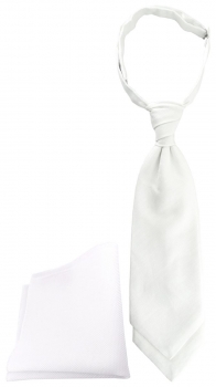 TigerTie Plastron Pique 2tlg Krawatte + Einstecktuch in weiss uni gemustert