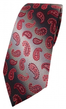 TigerTie Designer Krawatte in weinrot anthrazit grausilber Paisley gemustert