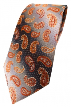 TigerTie Designer Krawatte in orange anthrazit grausilber Paisley gemustert