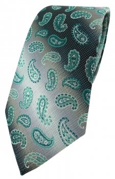 TigerTie Designer Krawatte in grün anthrazit grausilber Paisley gemustert