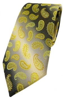 TigerTie Designer Krawatte in gelb anthrazit grausilber Paisley gemustert