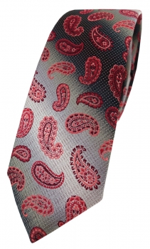 schmale TigerTie Designer Krawatte in weinrot grausilber Paisley gemustert
