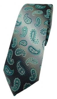 schmale TigerTie Designer Krawatte grün anthrazit grausilber Paisley gemustert