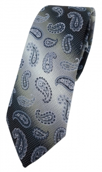 schmale TigerTie Designer Krawatte grau anthrazit grausilber Paisley gemustert