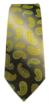 schmale TigerTie Designer Krawatte gelb anthrazit grausilber Paisley gemustert