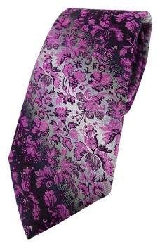 TigerTie Designer Krawatte magenta rosa anthrazit grausilber geblümt gemustert