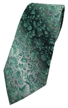 TigerTie Designer Krawatte in grün anthrazit grausilber geblümt gemustert