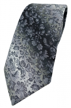 TigerTie Designer Krawatte in grau anthrazit grausilber geblümt gemustert