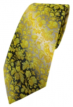 TigerTie Designer Krawatte in gelb anthrazit grausilber geblümt gemustert