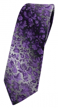schmale TigerTie Designer Krawatte lila dunkellila grausilber geblümt gemustert