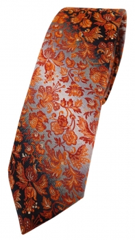 schmale TigerTie Designer Krawatte in orange grausilber geblümt gemustert