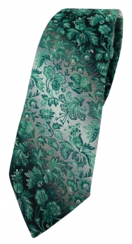 schmale TigerTie Designer Krawatte in grün grausilber geblümt gemustert