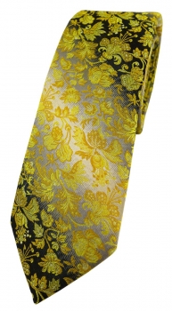schmale TigerTie Designer Krawatte in gelb grausilber geblümt gemustert