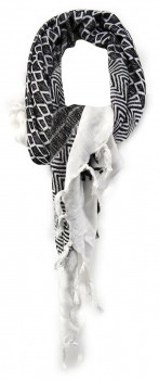 TigerTie Halstuch in schwarz grau weiss gemustert - Gr. 120 x 120 cm