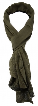 TigerTie - Designer Schal in olive einfarbig Uni mit Pailletten