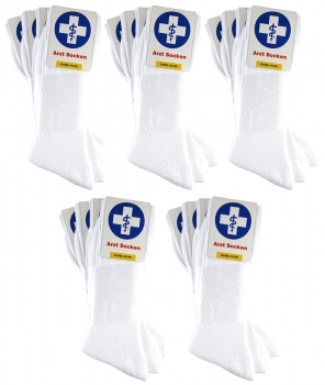 TigerTie - 20 Paar Arzt-Socken ohne Gummizug in weiss Gr. L = Gr. 43-46 (Large)