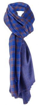 Schal blau braun kariert in Schottenmuster - Gr.180 x 70 cm - Modal/Wolle