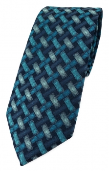TigerTie Designer Krawatte in türkisblau marine schwarz - Motiv Flechtmuster