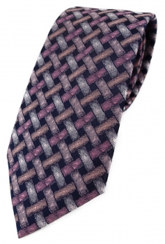 TigerTie Designer Krawatte in rosa lachs schwarz - Motiv Flechtmuster