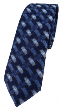 schmale TigerTie Designer Krawatte blau marine dunkelblau - Motiv Flechtmuster