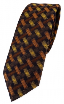 schmale TigerTie Krawatte in orange gelb braun schwarz - Motiv Flechtmuster