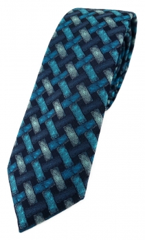 schmale TigerTie Krawatte in türkisblau marine schwarz - Motiv Flechtmuster