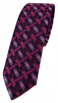 schmale TigerTie Designer Krawatte in rosa weinrot schwarz - Motiv Flechtmuster