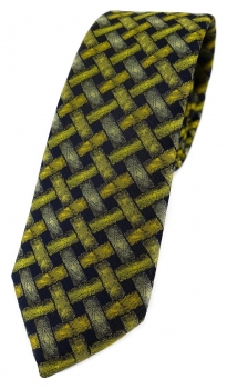 schmale TigerTie Designer Krawatte in gelb schwarz - Motiv Flechtmuster
