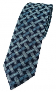 schmale TigerTie Designer Krawatte in mint blau schwarz - Motiv Flechtmuster