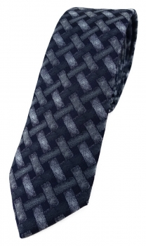 schmale TigerTie Designer Krawatte grau anthrazit schwarz - Motiv Flechtmuster