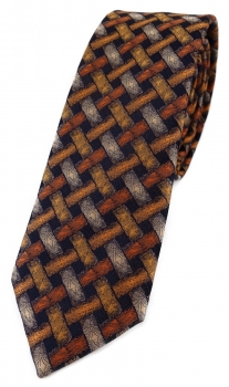 schmale TigerTie Designer Krawatte in orange silber schwarz - Motiv Flechtmuster
