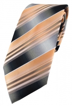 TigerTie Designer Krawatte in lachs orange silber anthrazit grau gestreift