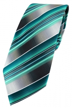 TigerTie Designer Krawatte in grün dunkelgrün silber anthrazit grau gestreift