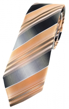 schmale TigerTie Designer Krawatte lachs orange silber anthrazit grau gestreift