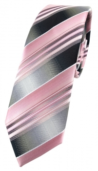 schmale TigerTie Designer Krawatte rosa hellrosa silber anthrazit grau gestreift