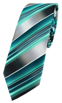 schmale TigerTie Designer Krawatte grün dunkelgrün silber anthrazit gestreift
