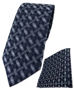 TigerTie Krawatte + Einstecktuch in grau anthrazit schwarz - Motiv Flechtmuster