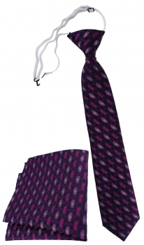 TigerTie Sicherheits Krawatte + Einstecktuch violett schwarz -Motiv Flechtmuster