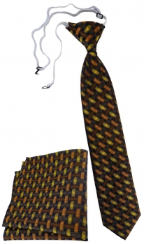 TigerTie Sicherheits Krawatte + Einstecktuch orange gelbbraun Motiv Flechtmuster