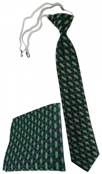 TigerTie Sicherheits Krawatte + Einstecktuch grün schwarz Motiv Flechtmuster