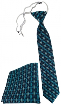 TigerTie Sicherheits Krawatte + Einstecktuch türkis schwarz Motiv Flechtmuster