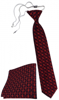 TigerTie Sicherheits Krawatte + Einstecktuch weinrot schwarz Motiv Flechtmuster