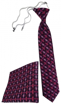 TigerTie Sicherheits Krawatte + Einstecktuch rose schwarz Motiv Flechtmuster