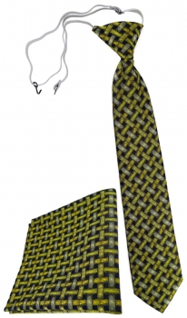 TigerTie Sicherheits Krawatte + Einstecktuch in gelb schwarz Motiv Flechtmuster