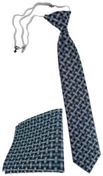 TigerTie Sicherheits Krawatte + Einstecktuch mintblau schwarz Motiv Flechtmuster